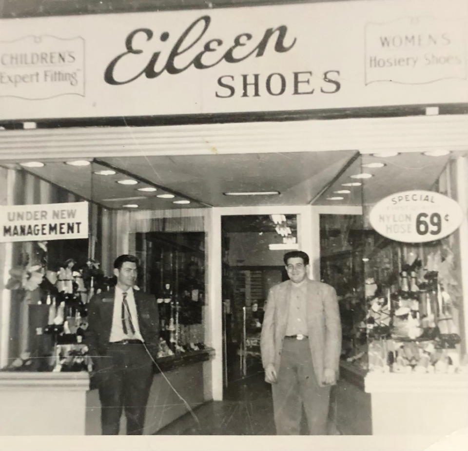 Eileen Shoes founders Earl Freedman (L) Israel Freedman (R) outside their original store. - Credit: Courtesy