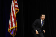 Democratic presidential candidate, former South Bend, Ind., Mayor Pete Buttigieg walks onstage to participate in a candidate forum on infrastructure at the University of Nevada, Las Vegas, Sunday, Feb. 16, 2020, in Las Vegas. (AP Photo/Patrick Semansky)