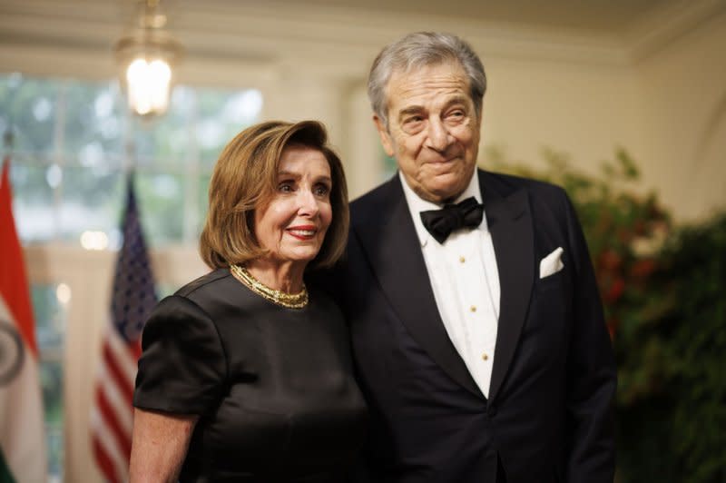 Representative Nancy Pelosi, D-Calif., and Paul Pelosi arrive to attend a state dinner in honor of Indian Prime Minister Narendra Modi hosted by US President Joe Biden and First Lady Jill Biden at the White House in Washington in June. Photo by Ting Shen/UPI