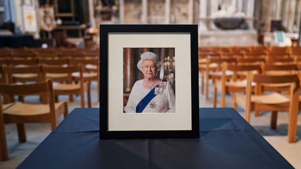 PHOTO: A portrait of Queen Elizabeth II is placed in York Minster on Sept. 9, 2022 in York, England. (Ian Forsyth/Getty Images)