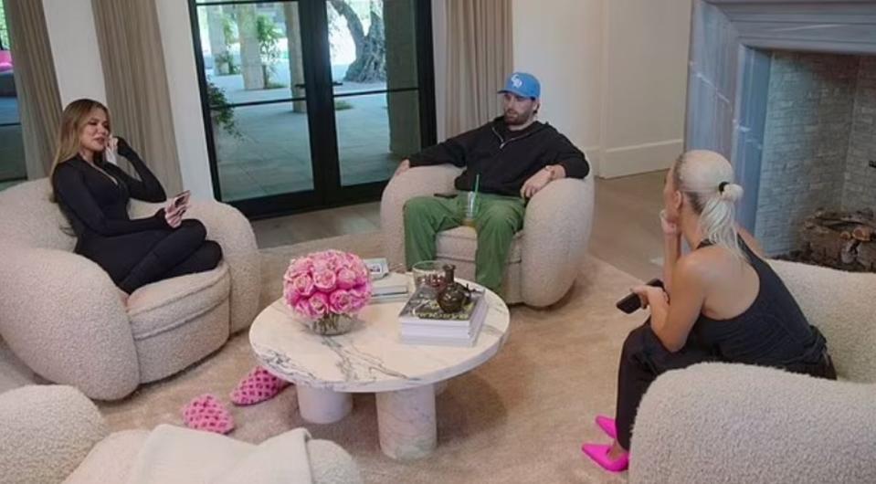 Kim Kardashian pictured with sister Khloe and Scott Disick as she discusses split (Disney Plus)