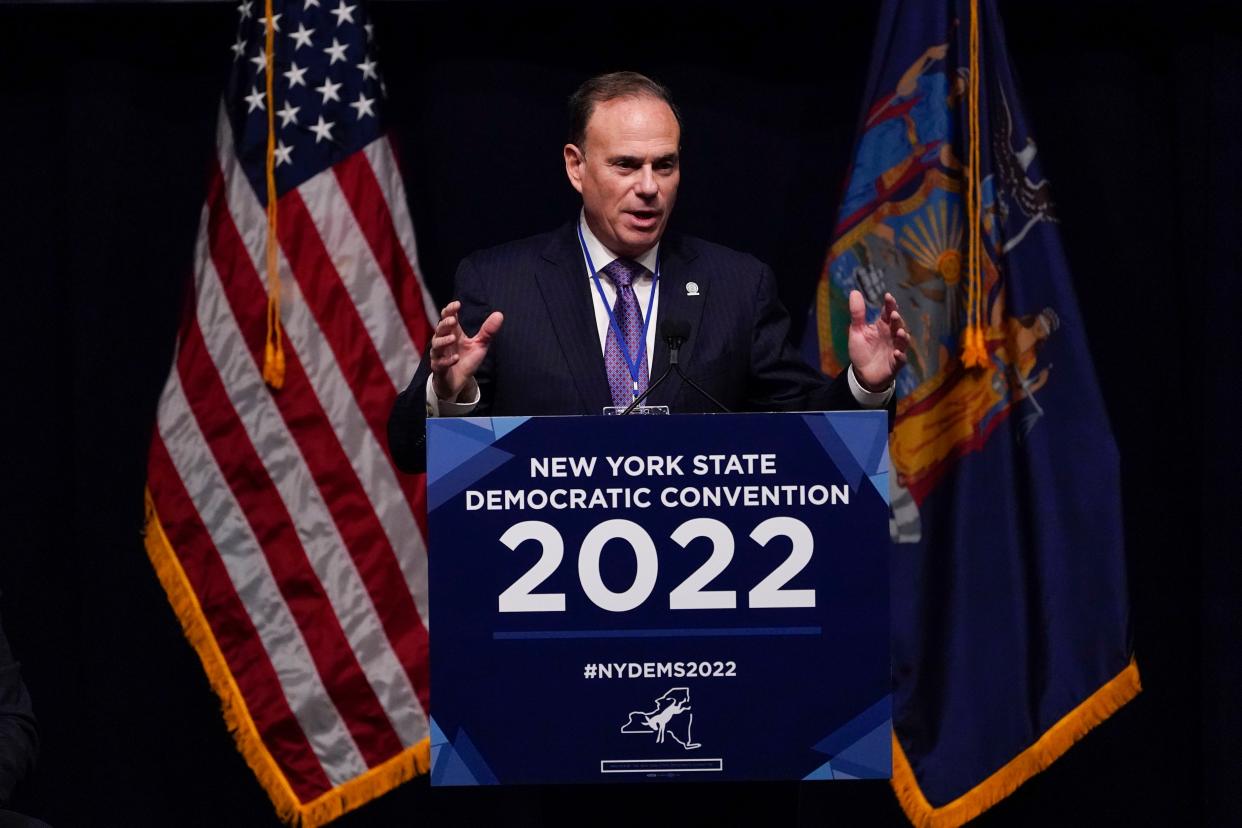 Jay Jacobs, chair of the New York State Democratic Committee, speaks during the New York State Democratic Convention in Manhattan, New York on  Thursday, Feb. 17, 2022.