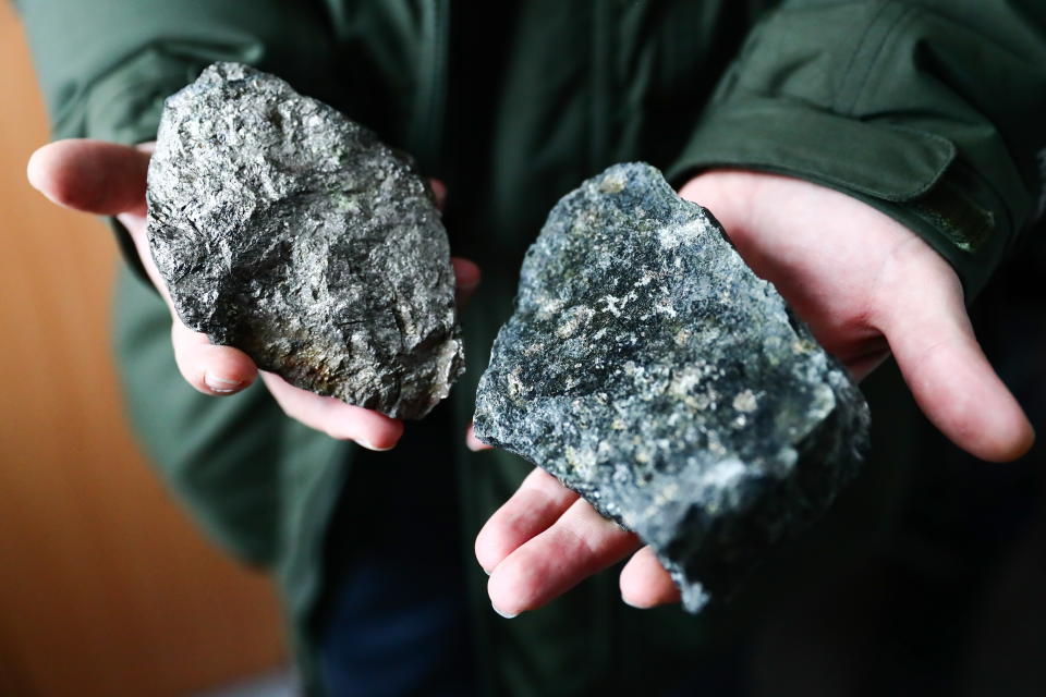 NORILSK, RUSSIA  MARCH 28, 2019: Nickel ore extracted at the Zapolyarny mine of Norilsk Nickel's Polar Division. Anton Novoderezhkin/TASS (Photo by Anton Novoderezhkin\TASS via Getty Images)