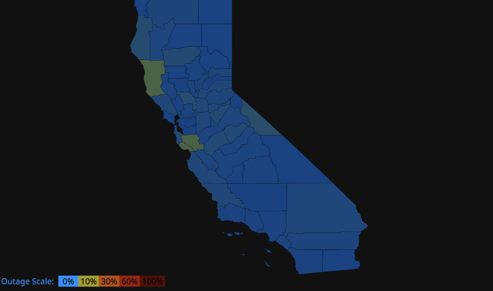 Power outages across California on Wednesday, January 11 (poweroutage.us)