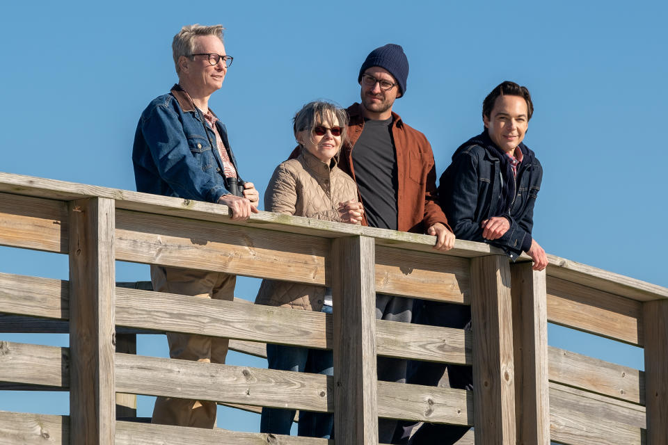 Bill Irwin stars as Bob, Sally Field as Marilyn, Ben Aldridge as Kit Cowan and Jim Parsons as Michael Ausiello in director Michael Showalter’s SPOILER ALERT (Linda Källérus / Focus Features )