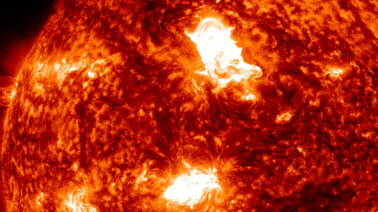  When sunspots erupt at nearly the same time, it could be something known ast "sympathetic solar flares." A double eruption from sunpots AR3616 and AR23614 on March 23, 2024 may be an example of it.   One of the flares was an X1-class flare and was captured in multiple wavelengths by NASA's Solar Dynamics Observatory. . 