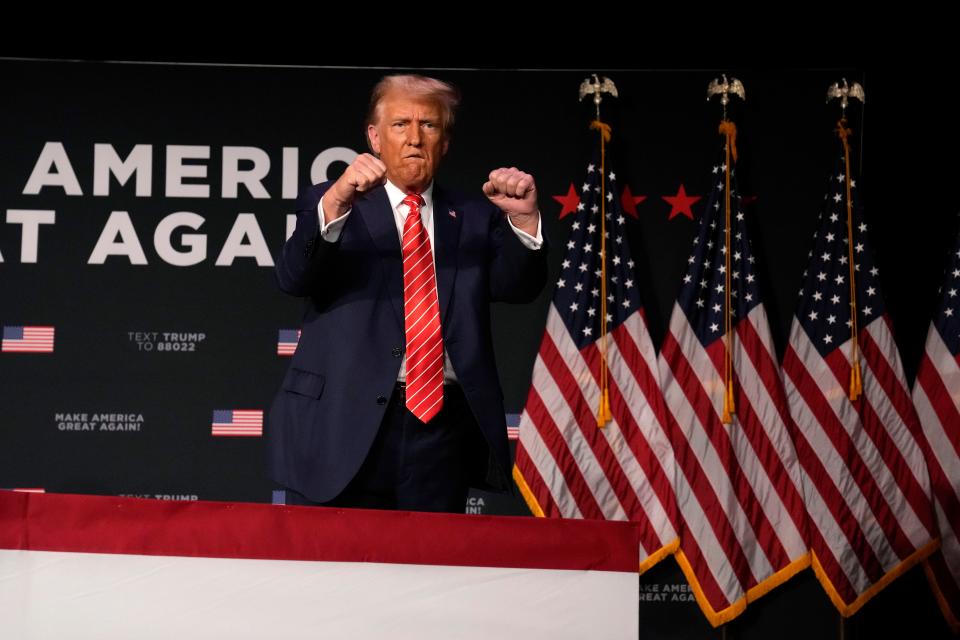 Former President Donald Trump campaigns on Oct. 29, 2023, in Sioux City, Iowa.