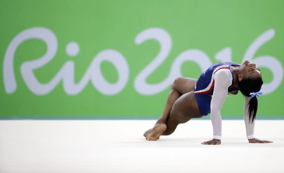 United States' Simone Biles performs on the floor during the artistic gymnastics women's individual all-around final at the 2016 Summer Olympics in Rio de Janeiro, Brazil, Thursday, Aug. 11, 2016. (AP Photo/David Goldman)