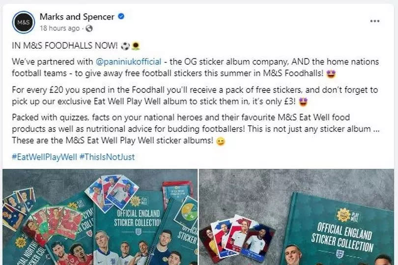 M&S shared news of its partnership on Facebook