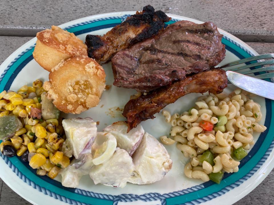plate of barbecue food at disney's castaway cay