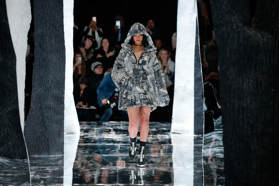 Rihanna walks the runway at the Fenty Puma by Rihanna AW16 Collection during Fall 2016 New York Fashion Week on Feb. 12, 2016.<span class="copyright">JP Yim—FENTY PUMA/Getty Images</span>