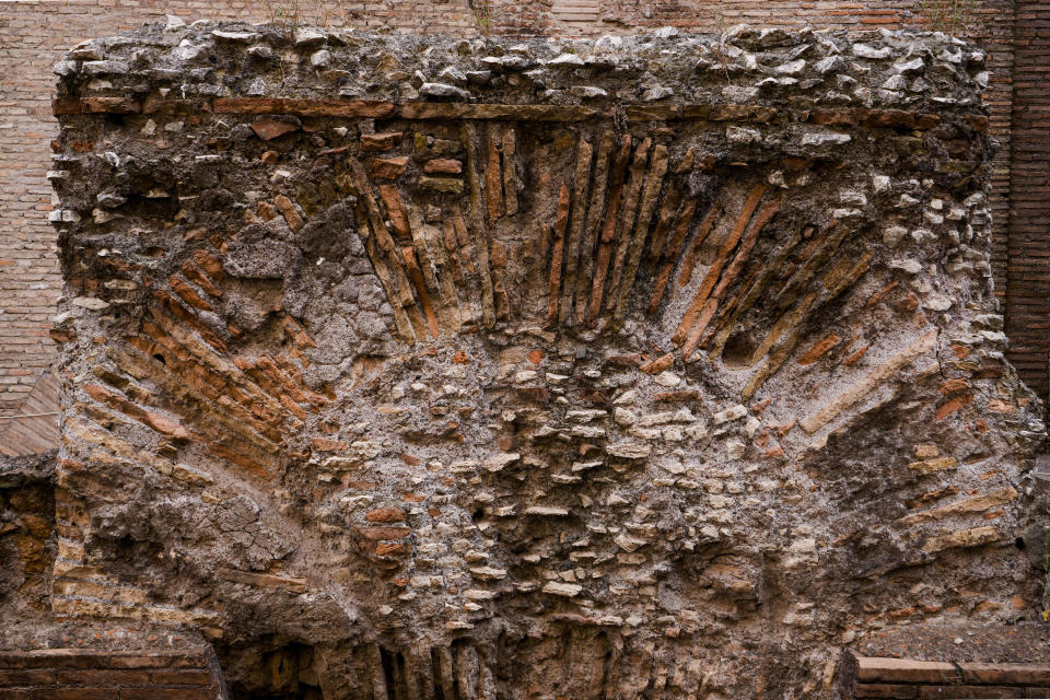 An ancient structure in Rome's Pantheon is seen on Monday, July 24, 2023. (AP Photo/Domenico Stinellis)