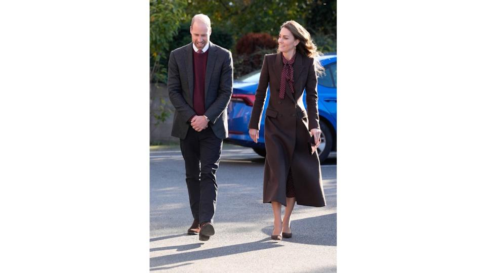 Kate Middleton wearing brown dress and polka dot dress