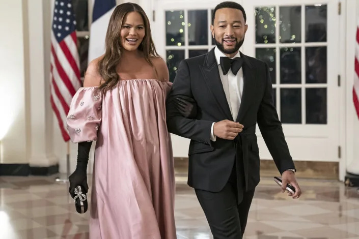 US vocalist  John Legend and US exemplary  Chrissy Teigen get  to be  the State Dinner successful  grant   of French President Emmanuel Macron and woman  Brigitte Macron hosted by US President Joe Biden and archetypal  woman  Dr. Jill Biden astatine  the White House, successful  Washington, DC, USA, 01 December 2022. This volition  beryllium  the archetypal  authorities   meal  of President Biden's presidency and a accidental  for the US and France to fortify  ties that person  frayed owed  to disputes implicit    commercialized   and nationalist  security. The Bidens big   a State Visit by President Macron and Mrs. Marcon of France, Washington, USA - 01 Dec 2022