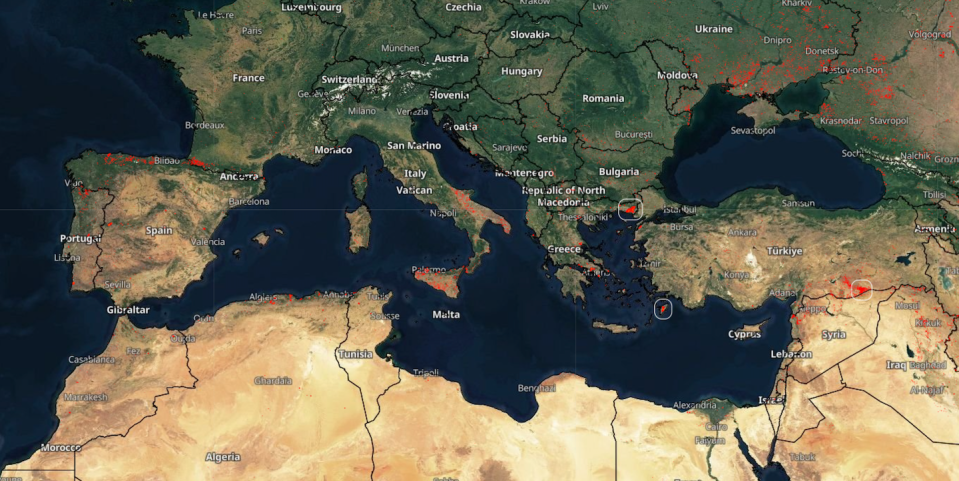 Mapas de los incendios forestales ocurridos entre enero y agosto del 2023. <a href="https://effis.jrc.ec.europa.eu/apps/effis_current_situation/" rel="nofollow noopener" target="_blank" data-ylk="slk:Copernicus;elm:context_link;itc:0;sec:content-canvas" class="link ">Copernicus</a>