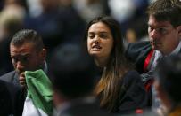 Security officers block a pro-Palestine protestor at the 65th FIFA Congress in Zurich, Switzerland, May 29, 2015. The embattled head of world soccer, FIFA President Sepp Blatter, is expected to be re-elected on Friday despite growing calls for his resignation amid a corruption scandal that has engulfed the sport's governing body. REUTERS/Arnd Wiegmann