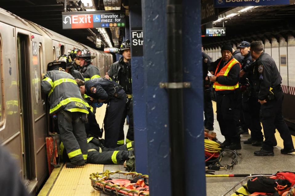 First responders helped get the victim to Bellevue after she was hit by a subway train downtown. William Farrington