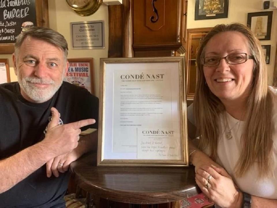 Undated handout photo issued by The Star Inn At Vogue of landlords Mark and Rachel Graham who received a framed apology letter from the publishers of Vogue magazine after they requested them to change the name of their establishment. (PA)