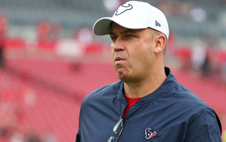Dec 21, 2019; Tampa, Florida, USA; Houston Texans head coach Bill O'Brien prior to the game against the Tampa Bay Buccaneers at Raymond James Stadium. Mandatory Credit: Kim Klement-USA TODAY Sports