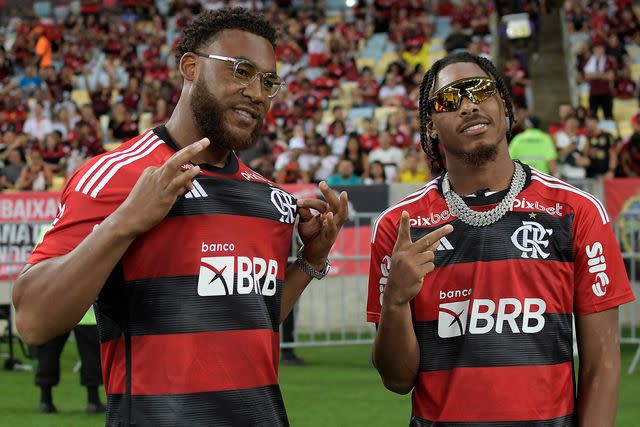 <p>Dhavid Normando/Getty</p> Justin Jefferson and Jordan Jefferson before the Copa CONMEBOL Libertadores 2023 Group A match between Flamengo and Aucas at Maracana Stadium on June 28, 2023.