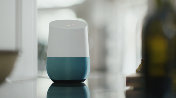 Google Home sitting on a table.