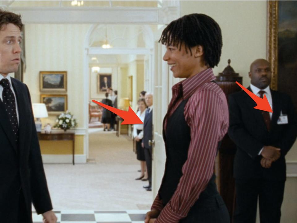 arrows pointing to prime minister's staff members in love actually