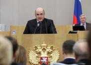 Mikhail Mishustin, who was nominated by Russian President Vladimir Putin as the candidate for the post of Prime Minister, delivers a speech during a session of the State Duma in Moscow