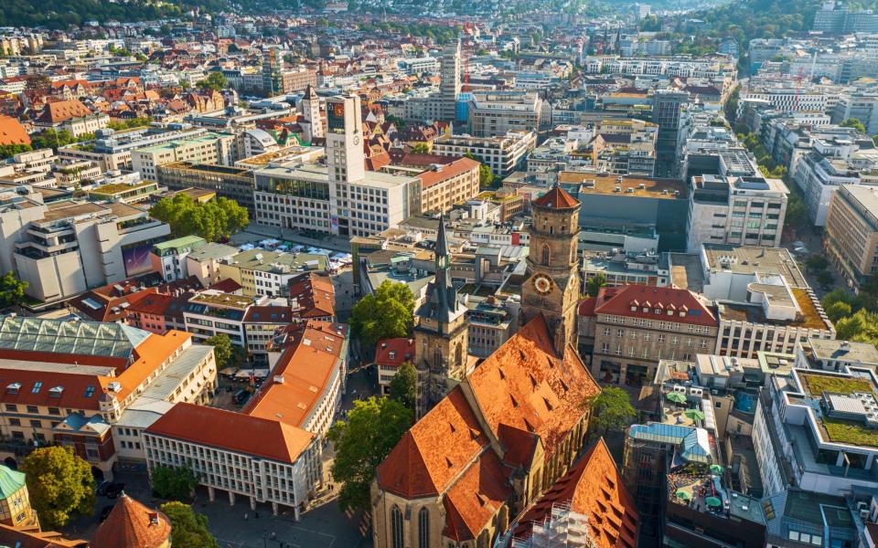 Aerial view of Stuttgart, including the Stiftskirche