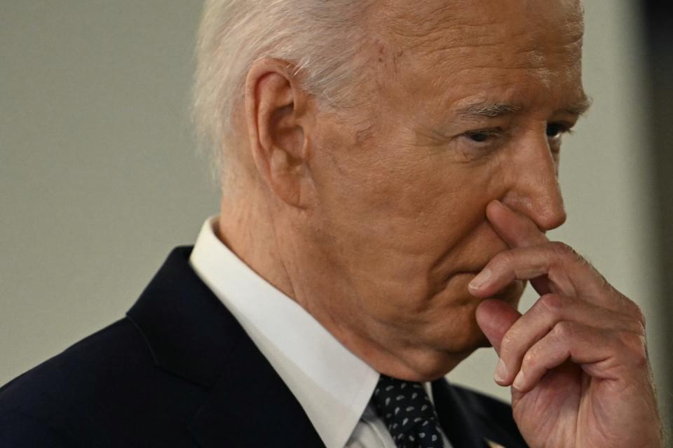 =President Joe Biden gestures during a visit of the DC Emergency Operations Center in Washington, DC, July 2, 2024.