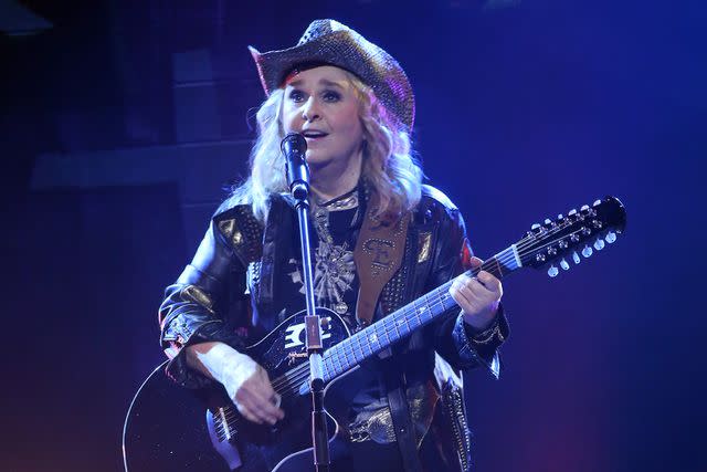 <p>Bruce Glikas/WireImage</p> Melissa Etheridge during the opening night curtain call for My Window on Broadway on Sept. 28, 2023.