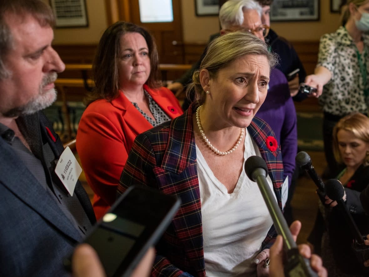 Laura Walton, the president of CUPE's Ontario School Board Council of Unions, says the tentative agreement does not include new funding to 'guarantee that services will be provided in schools for students.' (Carlos Osorio/CBC - image credit)