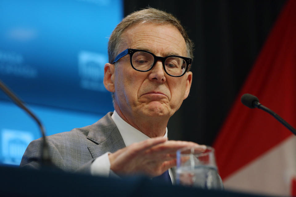 Tiff Macklem, Governor of the Bank of Canada, speaks during a news conference after announcing the Monetary Policy Report, at the Bank of Canada auditorium in Ottawa, Ontario, Canada, on July 12, 2023. Canada's central bank raised its key interest rate by 25 basis points to five percent, its highest level since 2001. While the Bank of Canada acknowledged that global inflation was easing, it explained its decision -- which was in line with analyst expectations -- by saying: 