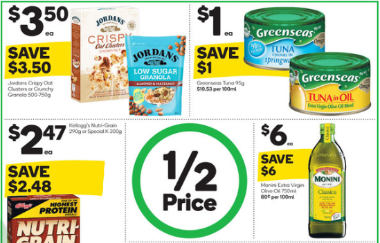 Granola, tuna, cereal and cooking oil on sale for half-price at Woolworths