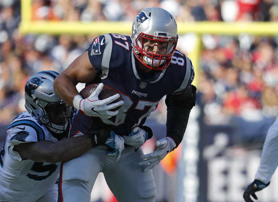 New England Patriots tight end Rob Gronkowski will miss Thursday night's game against Tampa Bay. (AP)