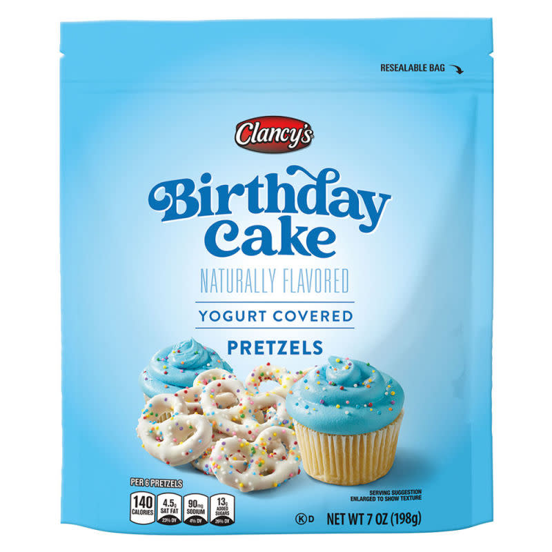 Clancy's Birthday Cake Yogurt Covered Pretzels<p>Aldi</p>