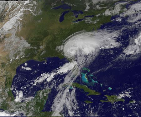 Hurricane Hermine, down graded to a Tropical storm is shown over the Florida Panhandle in this GOES East satellite image September 2, 2016. NASA/Handout via REUTERS