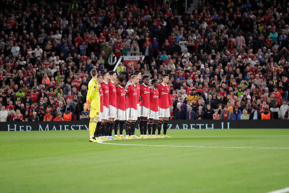 Manchester United players, pictured here paying their respects after the death of Queen Elizabeth II.