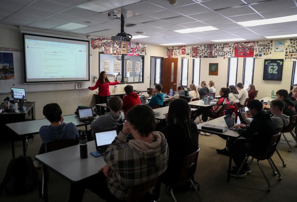 Kerri Herrild teaches a class on Jan. 11 at De Pere High School. Herrild spent years working to have a personal finance curriculum requirement passed at the state level. The measure was signed into law in December.