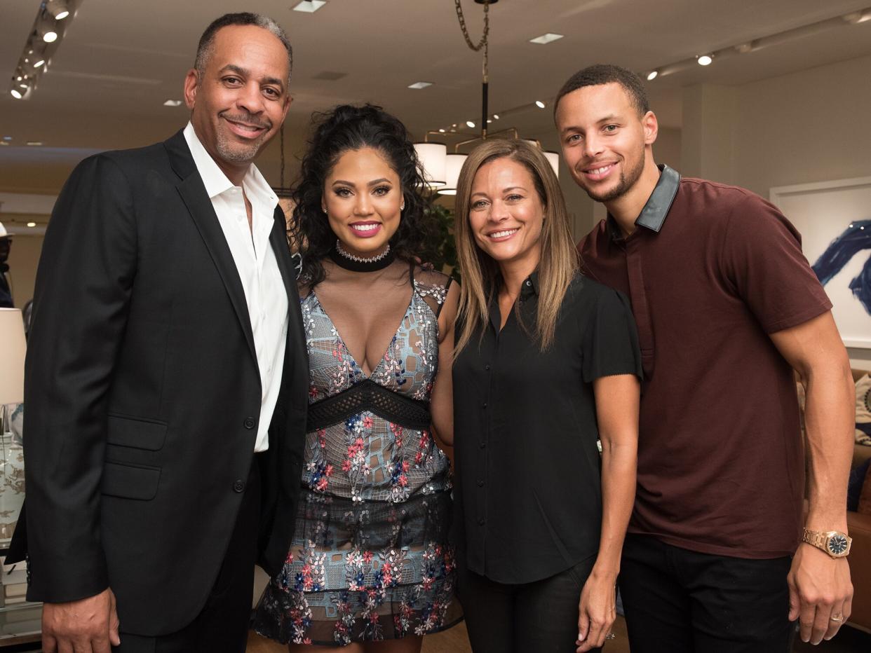 Dell Curry, Ayesha Curry, Sonya Curry and Stephen Curry attend the Williams-Sonoma Ayesha Curry Book Signing at Williams-Sonoma Columbus Circle on September 20, 2016 in New York, New York