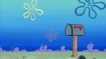 SpongeBob putting a postcard in a mailbox