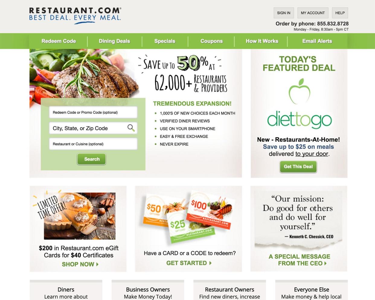 restaurant.com homepage