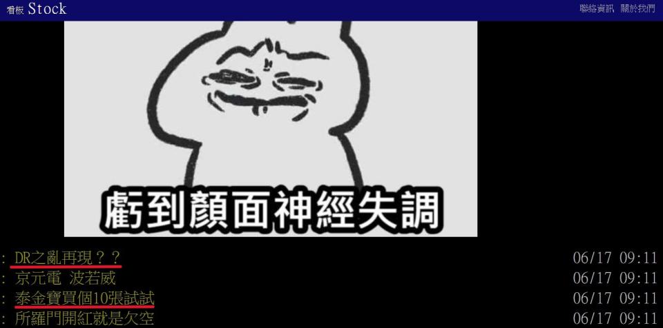 網友熱議DR股今日走勢。圖／取自PTT