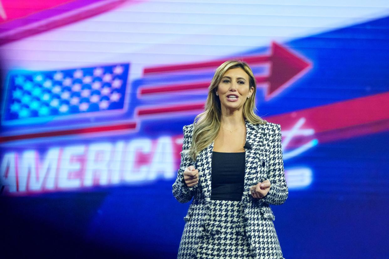 Alina Habba speaks at Turning Point USA 2023 America Fest in the Phoenix Convention Center on Dec. 17, 2023, in Phoenix.