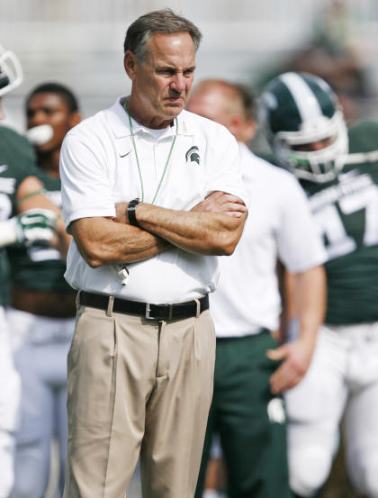 Michigan State Spartans head coach Mark Dantonio looks on before the game against the Eastern Michigan Eagles at Spartan Stadium. (USA TODAY Sports)