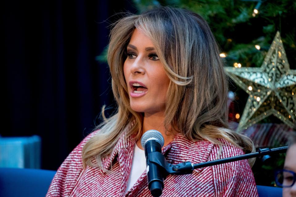 First lady Melania Trump reads "Oliver the Ornament" to children at Children's National Hospital in Washington, Dec. 13, 2018.