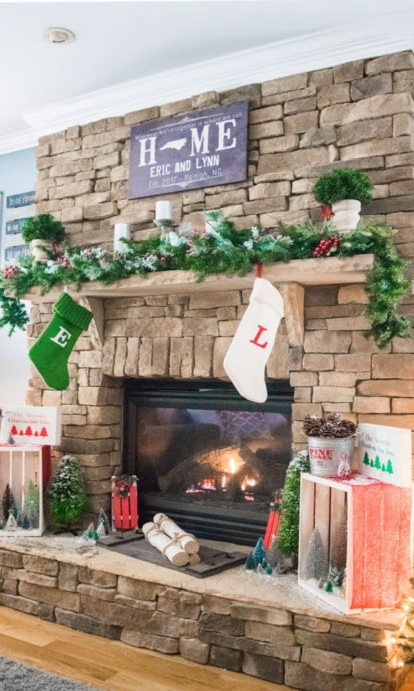 Red and Green Christmas Mantel