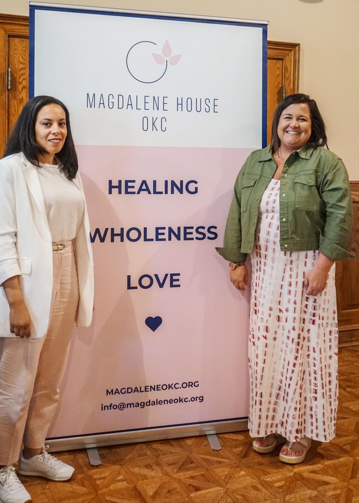Magdalene House OKC staff members Lakitia Bates, program director, and Shannon Hartsock, executive director, pose for a photo at a luncheon at All Souls' Episcopal Church.