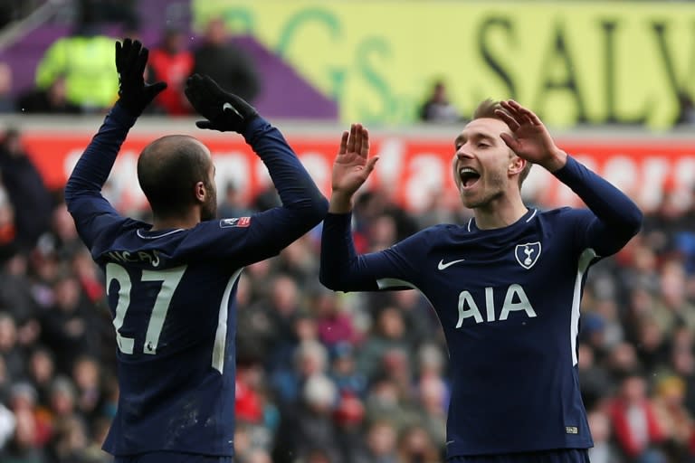 Harry who?: Tottenham's Christian Eriksen shrugged off the absence of Harry Kane with two goals in the 3-0 win over Swansea