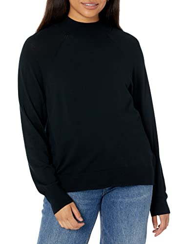 Daily Ritual Women's Fine Gauge Stretch Long-Sleeve Mock Neck Sweater, Black, Small