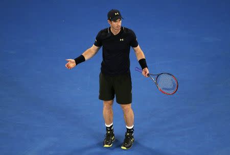 REFILE - CORRECTING BYLINETennis - Australian Open - Melbourne Park, Melbourne, Australia - 18/1/17 Britain's Andy Murray reacts during his Men's singles second round match against Russia's Andrey Rublev. REUTERS/Issei Kato